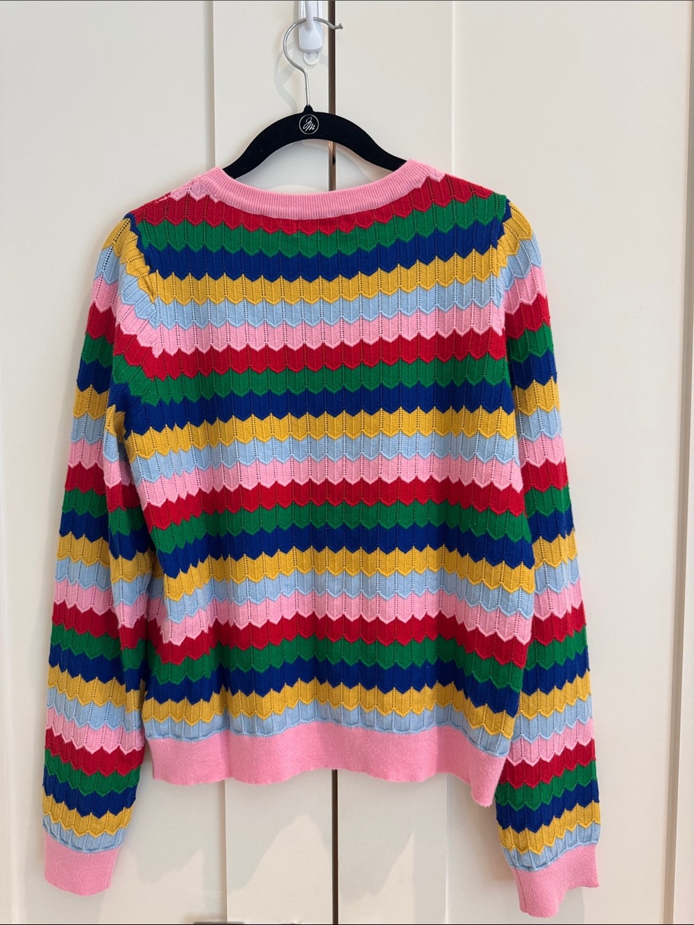 Avara Multicolor Striped Scoop-Neck Sweater — Pink Trim - Picture 2 of 5